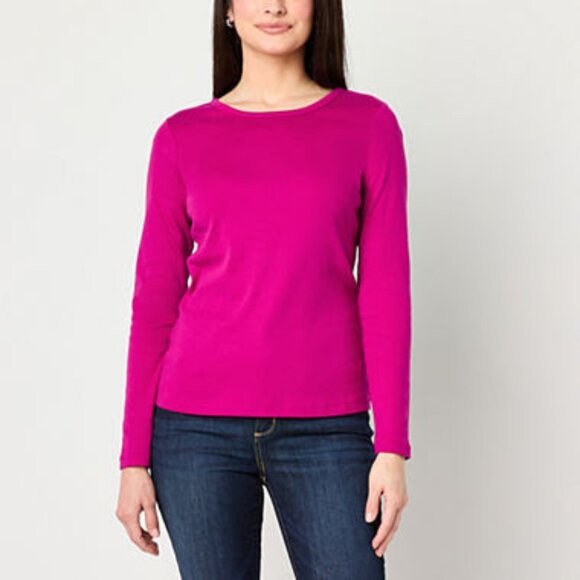 NWT ST JOHN Womans Long Sleeve T-Shirt Magenta Pink XL - Picture 1 of 3